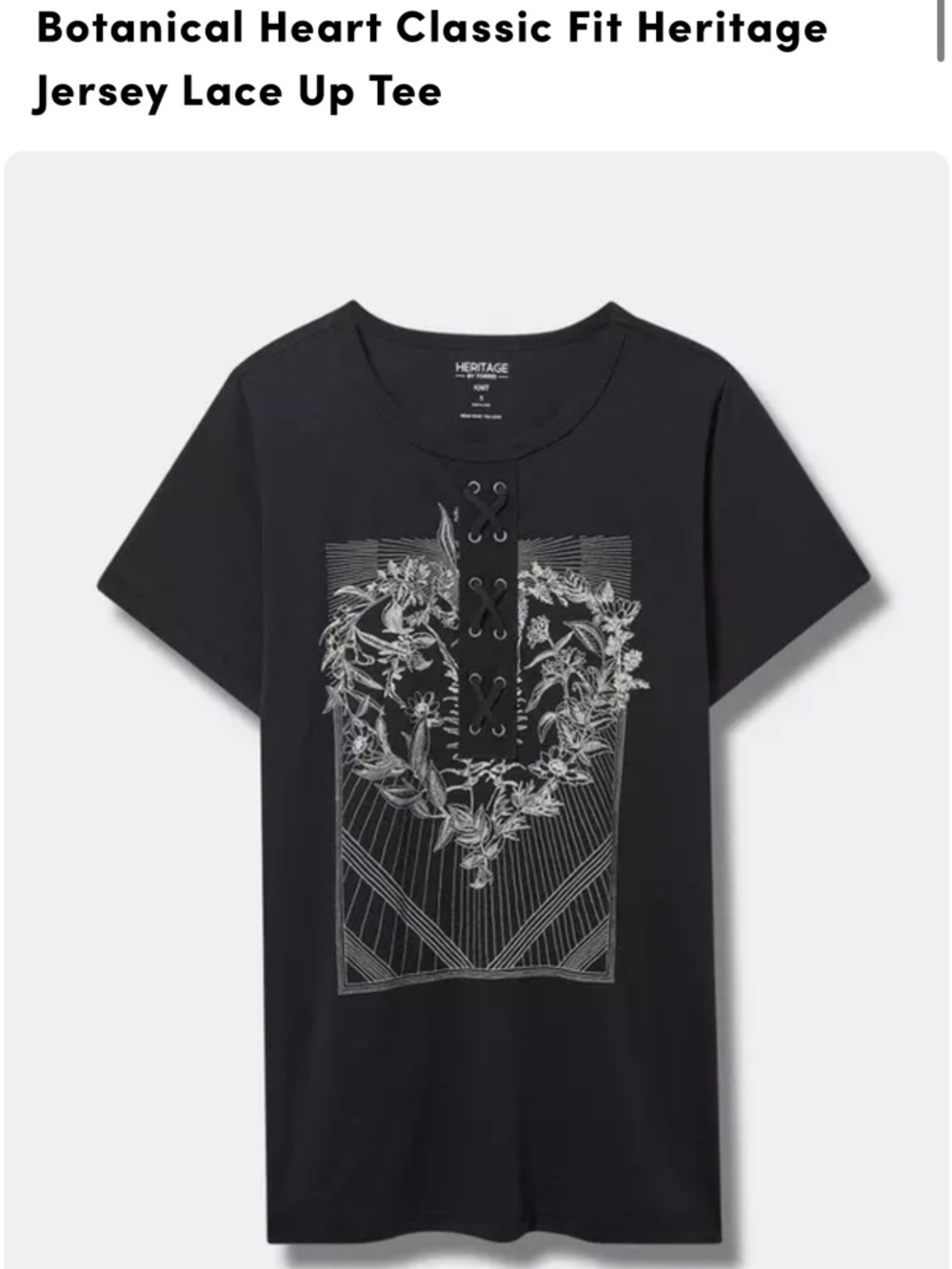 Heritage by Torrid Size 2 Classic Fit Botanical Heart Lace Up Tee